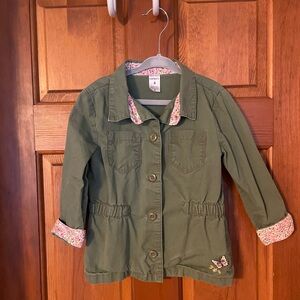 Carter’s Girls Shirt/Jacket Olive Green with Floral Trim, Size 4